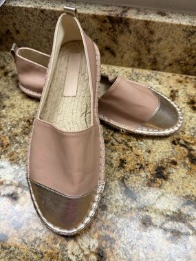 ASOS Blush Pink Espadrille Flats Gold Toe Cap Size 8 Jaslynne Slip On Shoes